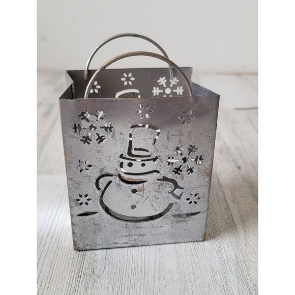 Silver snowman AS IS snowflake tea light holder Xmas decor - Picture 2 of 8
